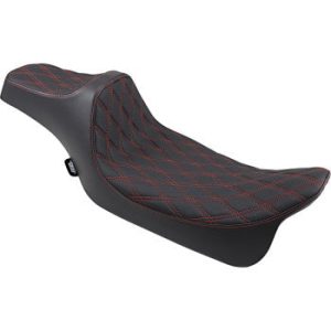 DRAG SPECIALTIES Black Extended Reach Predator III Double Diamond Seat w/Red Thread - 0801-1262