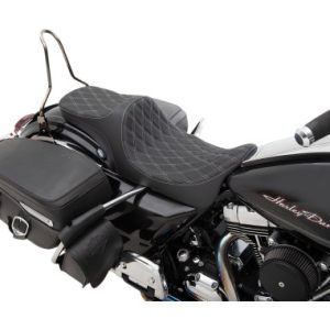 DRAG SPECIALTIES Black Predator III 2-Up Double Diamond Seat w/Silver Thread - 0801-1309