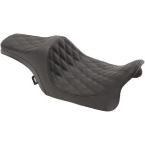 DRAG SPECIALTIES Black Predator III Double Diamond Stitch Vinyl Seat w/Silver Thread - 0804-0733