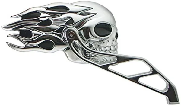 V-FACTOR Chrome/Black Flaming Skull Mirrors - 47056