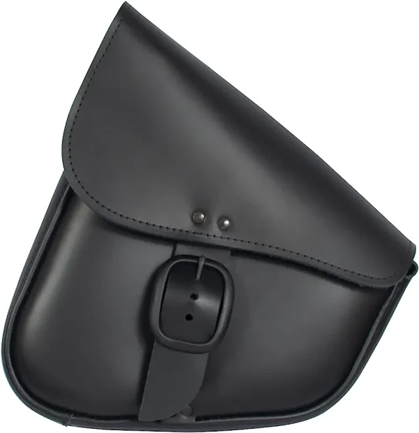 WILLIE & MAX Black Leather Triangulated Swingarm Bag w/Matte Black Buckle - 59893-00