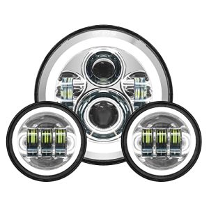 HOGWORKZ Chrome 7 in. LED Headlight w/4.5 in. Auxiliary Passing Lamps Kit - HW195001-HW195203