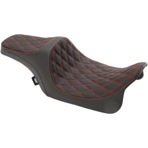 DRAG SPECIALTIES Black Double Diamond Stitch Vinyl Predator III Seat w/Red Thread - 0801-1116