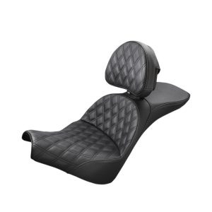 SADDLEMEN Black Explorer Lattice Stitch Touring Seat w/Driver Backrest - 818-30-030LS