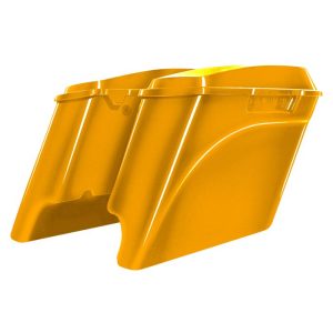 HOGWORKZ Chrome Yellow Pearl Dual Cut Stretched Saddlebags 4 in. Extended - HW149082