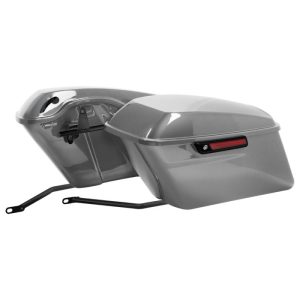 HOGWORKZ Brilliant Silver Pearl Softail Standard Saddlebag Conversion Kit w/ Black Hardware - HW167719