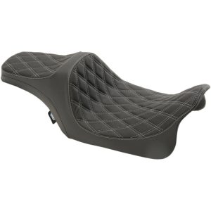 DRAG SPECIALTIES Black Double Diamonds Stitch Vinyl Predator III Seat w/Silver Thread - 0801-1115