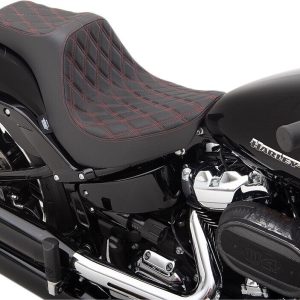 DRAG SPECIALTIES Black Double Diamond Predator III Seat w/Red Thread - 0802-1440